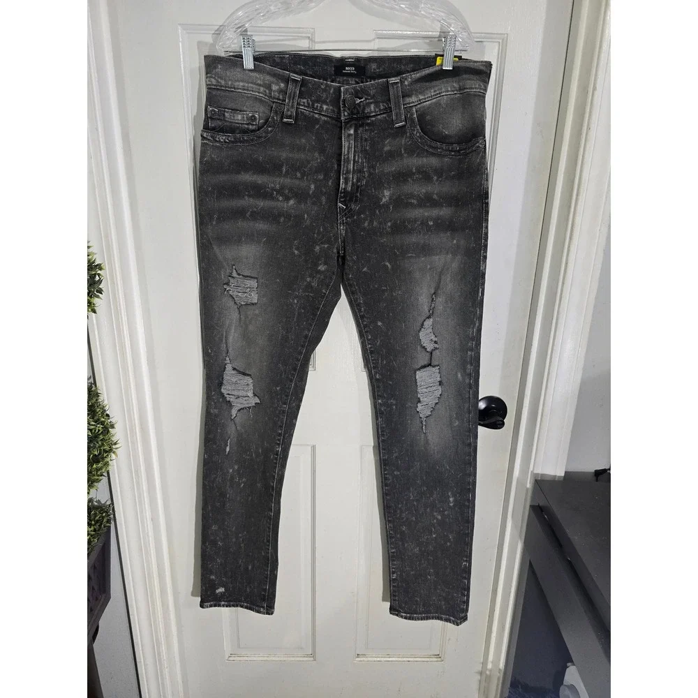 True Religion Rocco Relaxed Skinny Grey Acid Wash Jeans Mens 36 106032 HXER